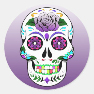 Sugar Skull Halloween Lime Green  Purple Classic Round Sticker