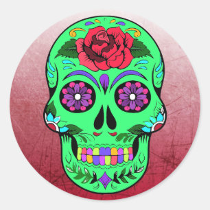 Sugar Skull Halloween Lime Green Purple Classic Round Sticker