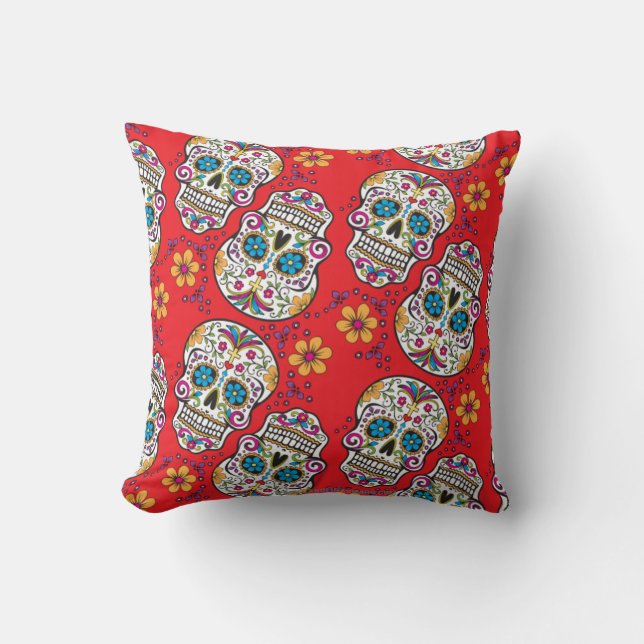 Sugar Skull Halloween Red.png Throw Pillow (Front)