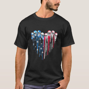 Sugar Skull Heart American Flag 4th Of July Patrio T-Shirt