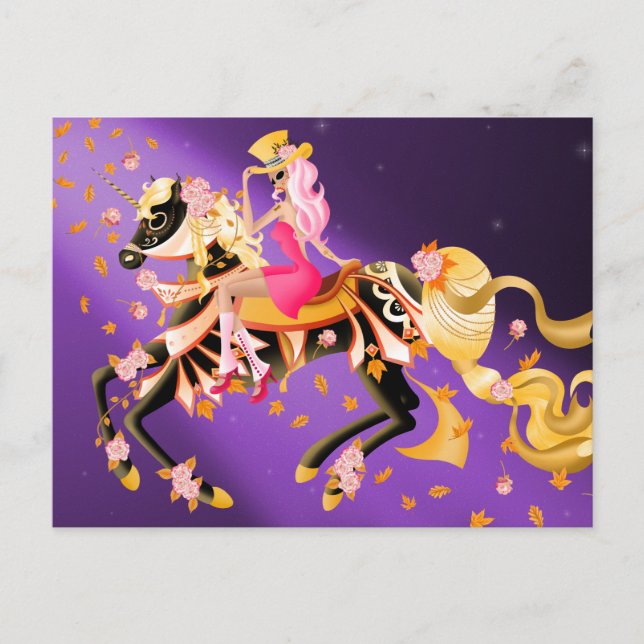 Sugar Skull Horse & Lady Purple Postcard (Front)