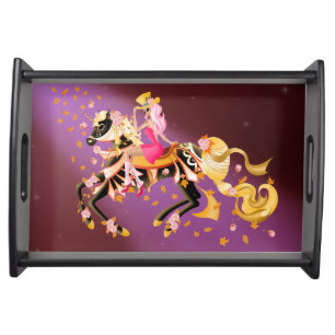 Sugar Skull Horse & Lady - Red Rosa  Serving Tray