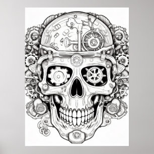 Sugar Skull Image Black + White on a Wall Poster