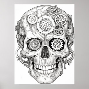 Sugar Skull Images Black + White on a Wall Poster