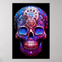 Sugar Skull Images Blue and Black on a Wall