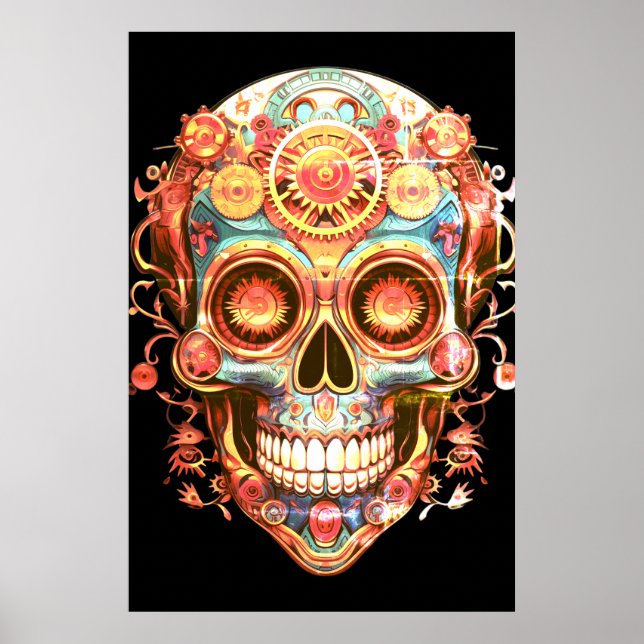 Sugar Skull Images Bright Smiling Guy on a Wall Poster (Front)