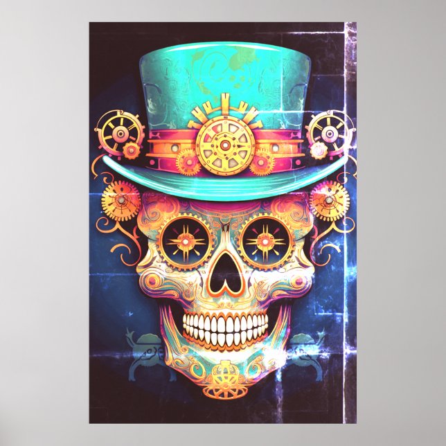 Sugar Skull Images Cool Guy in a Cool Hat on Wall Poster (Front)