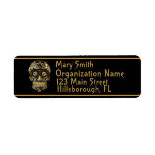 Sugar Skull in Black & Gold Address Label
