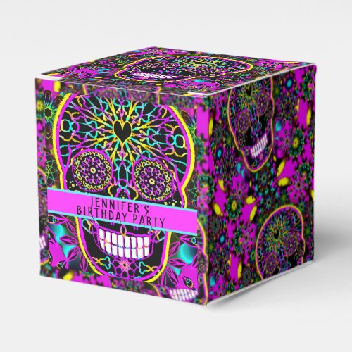 Sugar Skull in Neon Pink Birthday Party Favor Boxes