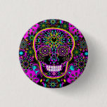 Sugar Skull in Neon Pink Button