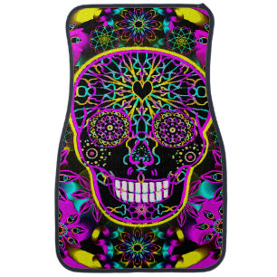 Sugar Skull in Neon Pink Car Floor Mat