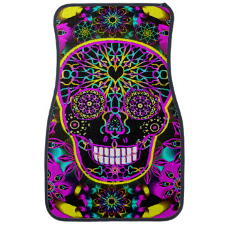 Sugar Skull in Neon Pink Car Floor Mat