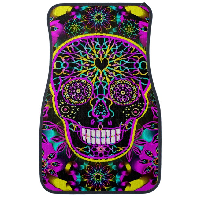 Sugar Skull in Neon Pink Car Floor Mat (Front)