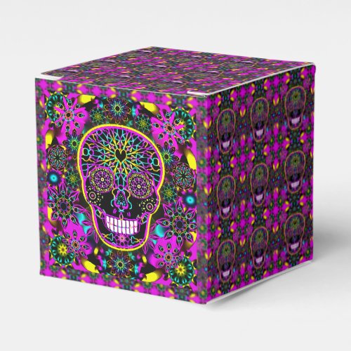 Sugar Skull in Neon Pink Favor Boxes