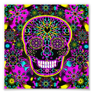 Sugar Skull in Neon Pink Photo Print