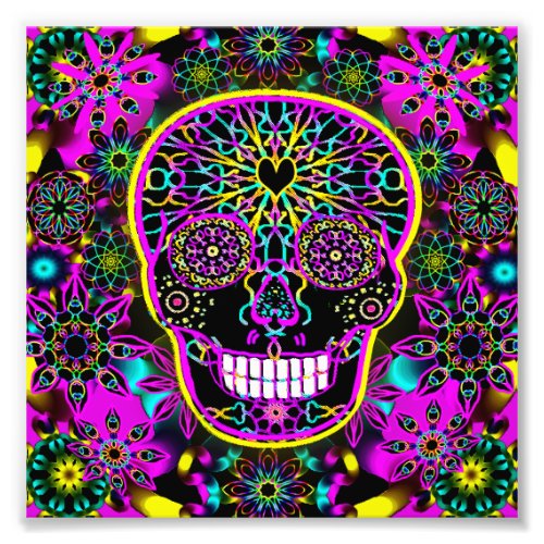 Sugar Skull in Neon Pink Photo Print