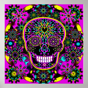 Sugar Skull in Neon Pink Poster