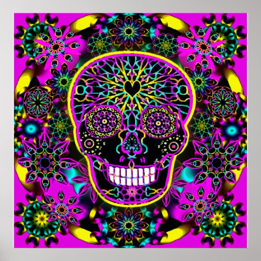 Sugar Skull in Neon Pink Poster | Zazzle