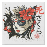 Sugar Skull Japanese Art Faux Canvas Print