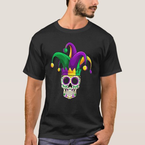 Sugar Skull Jester Costume Mardi Gras  Adult Men  T_Shirt