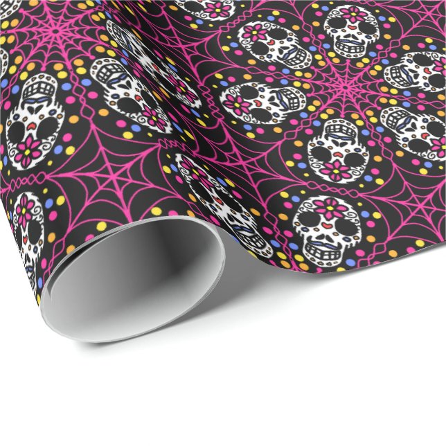 Sugar skull kaleidoscope Halloween gift wrap (Roll Corner)