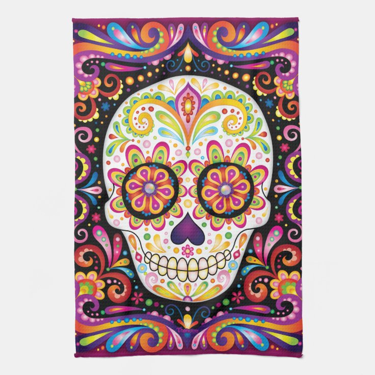 Sugar Skull Kitchen Towel - Day of the Dead Art | Zazzle