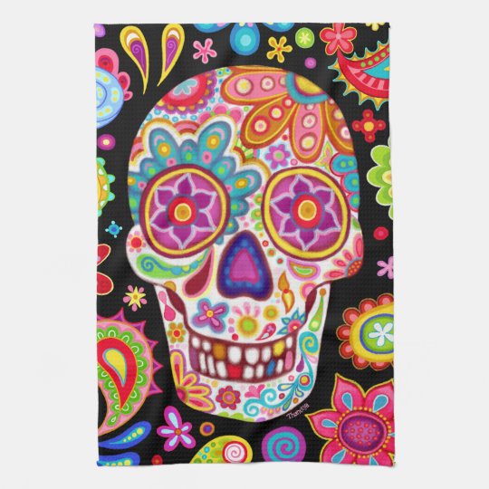 Sugar Skull Kitchen Towel Day Of The Dead Art Zazzle Com