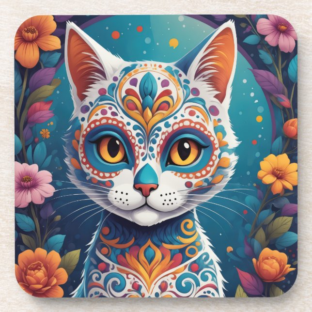 Sugar Skull Kitty Beverage Coaster (Front)