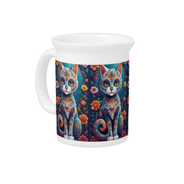 Sugar Skull Kitty Beverage Pitcher (Left)