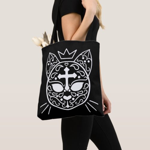 Sugar skull kitty cat cute goth fashion style tote bag