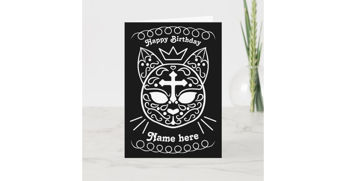 Sugar skull kitty cat cute Gothic birthday Card | Zazzle.com