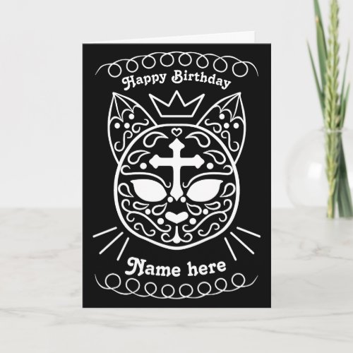 Sugar skull kitty cat cute Gothic birthday Card