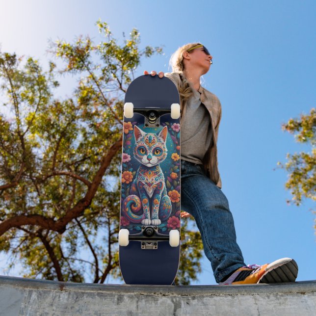 Sugar Skull Kitty Skateboard (Outdoor 1)