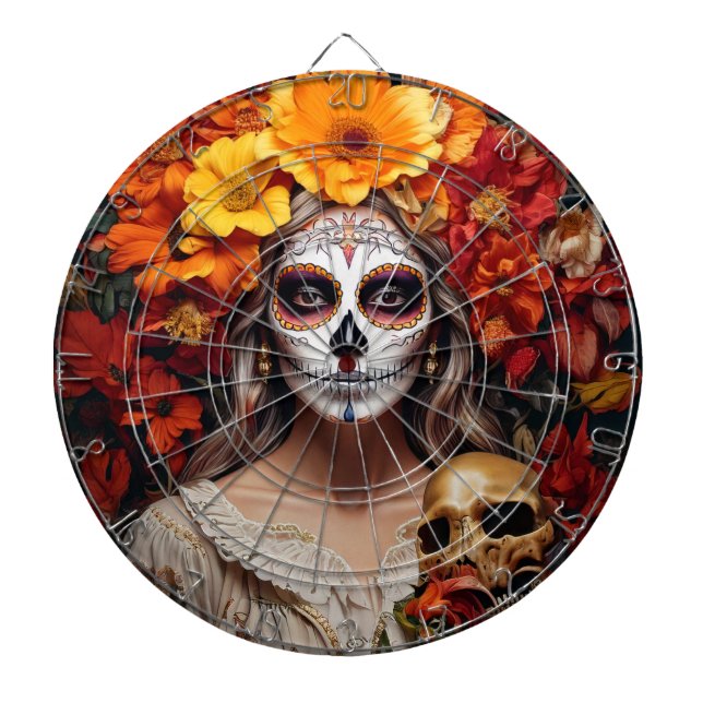 Sugar Skull Lady Dartboard (Front)