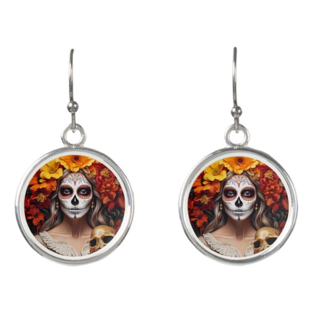 Sugar Skull Lady Earrings (Front)