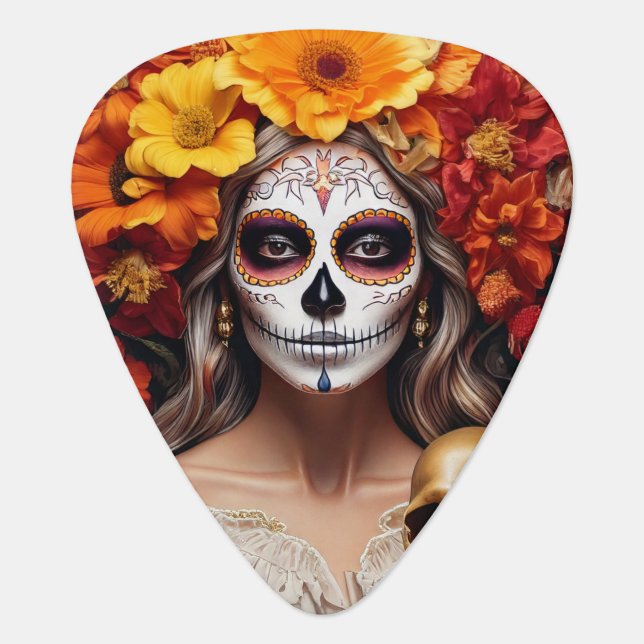 Sugar Skull Lady Groverallman Guitar Pick (Front)