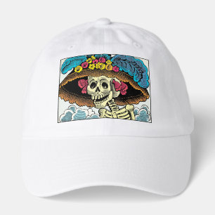Sugar Skull Lady in Floral Sun Hat Pop Art Graphic