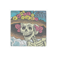 Sugar Skull Lady in Floral Sun Hat Pop Art Graphic