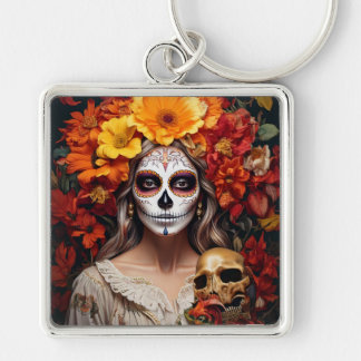 Sugar Skull Lady Keychain