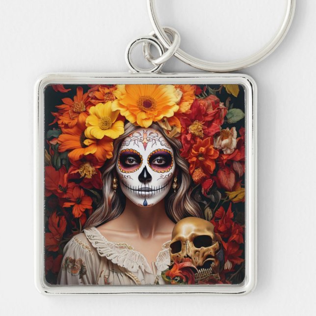 Sugar Skull Lady Keychain (Front)