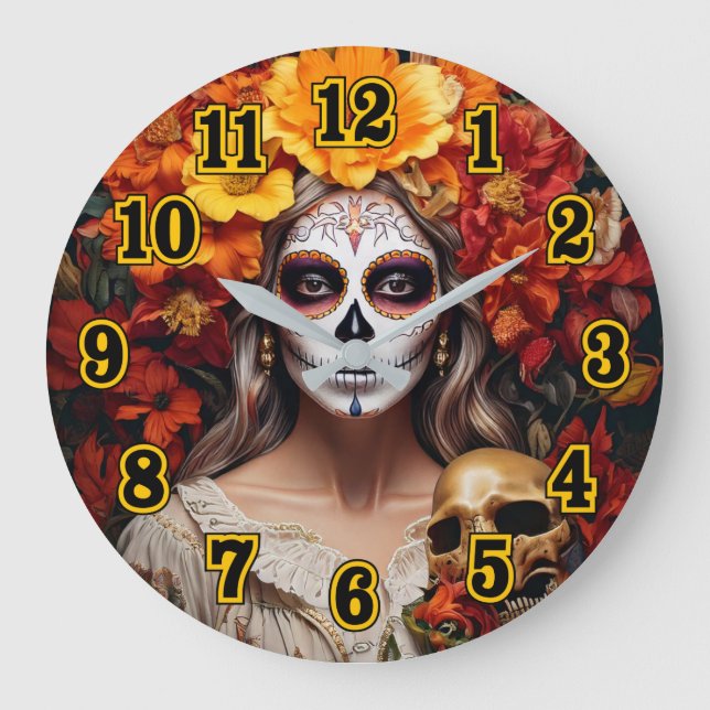 Sugar Skull Lady Large Clock (Front)