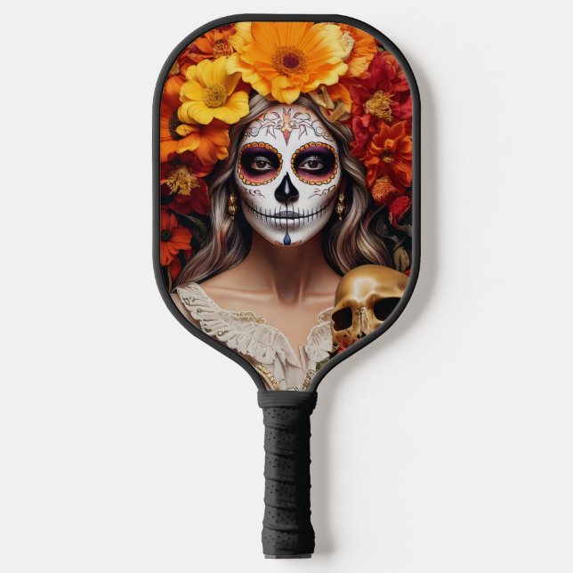 Sugar Skull Lady Pickleball Paddle (Front)
