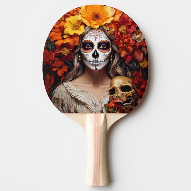 Sugar Skull Lady Ping Pong Paddle (Front)