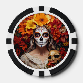 Sugar Skull Lady Poker Chip