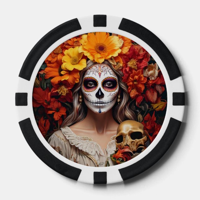 Sugar Skull Lady Poker Chip (Front)