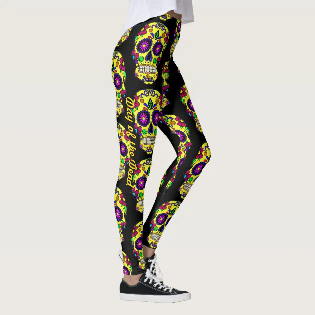 Sugar Skull Leggings Day Of The Dead Yoga Pants | Zazzle