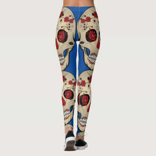 Sugar Skull Leggings - Roses Sugar Skull Design