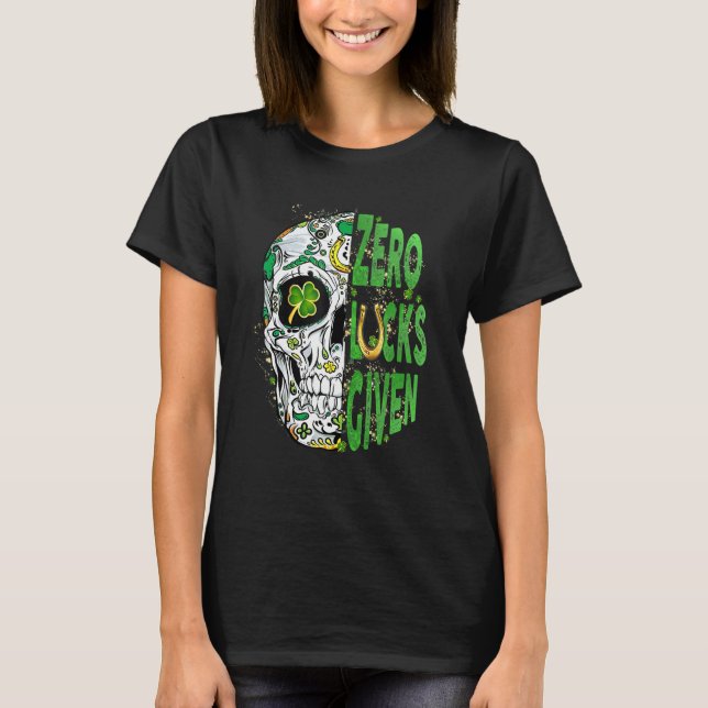 Sugar Skull Leprechaun Hat St Patricks Day of Dead T-Shirt (Front)