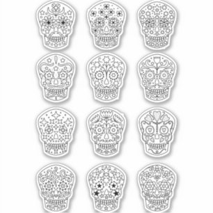 Sugar Skull Line Art Drawing Sticker