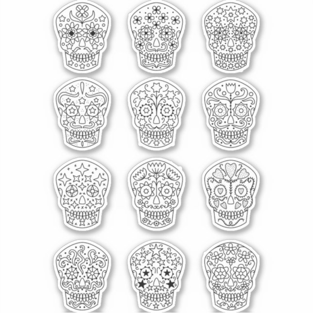 Sugar Skull Line Art Drawing Sticker (Front)